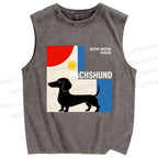 Unisex Bauhaus Dachshund Printed Washed Tank Top