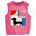 Unisex Bauhaus Dachshund Printed Washed Tank Top