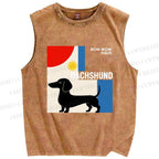 Unisex Bauhaus Dachshund Printed Washed Tank Top