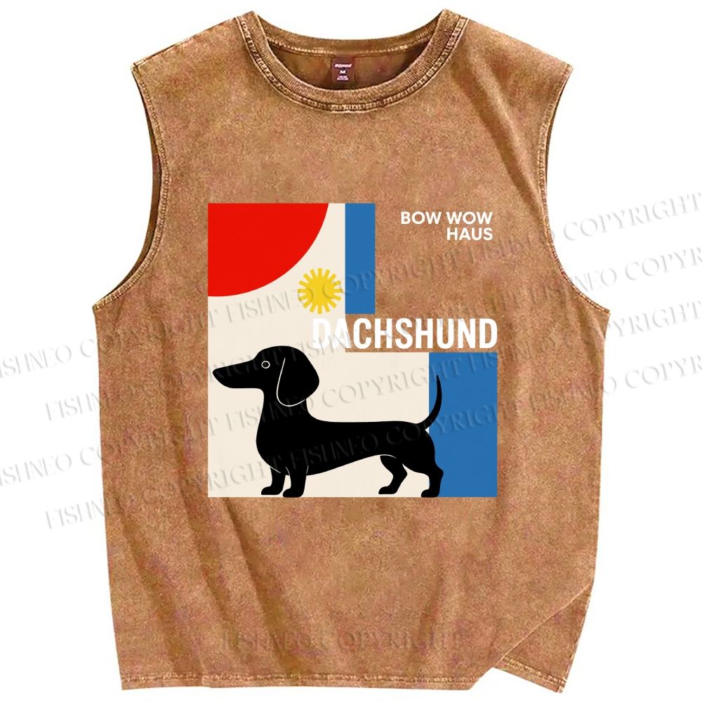 Unisex Bauhaus Dachshund Printed Washed Tank Top