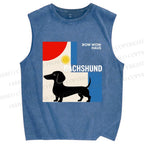 Unisex Bauhaus Dachshund Printed Washed Tank Top