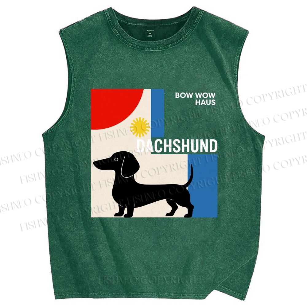 Unisex Bauhaus Dachshund Printed Washed Tank Top