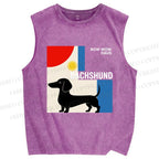 Unisex Bauhaus Dachshund Printed Washed Tank Top