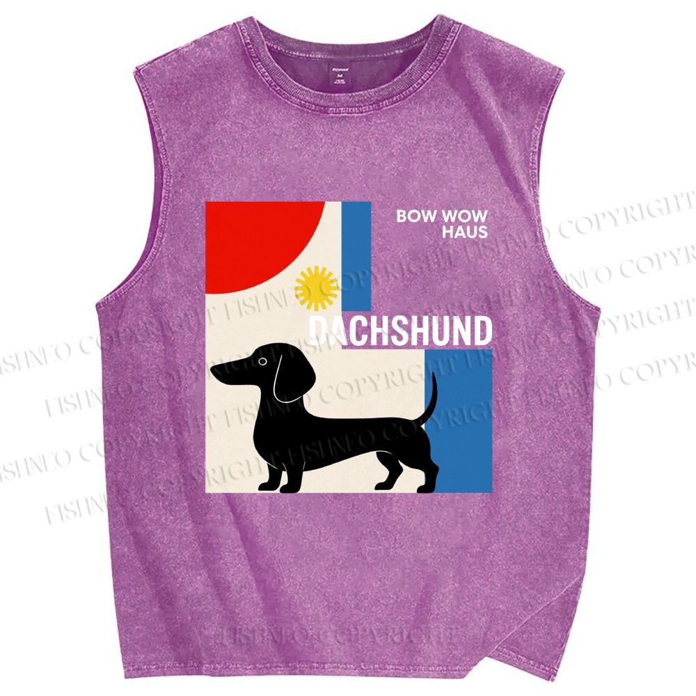 Unisex Bauhaus Dachshund Printed Washed Tank Top