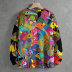 Multicolor BIrds Crew Neck Sweater