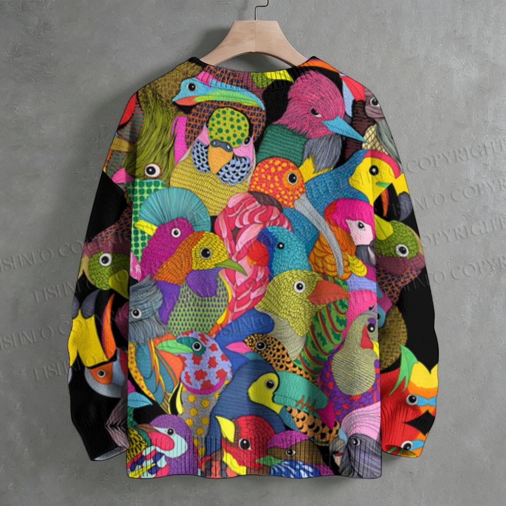 Multicolor BIrds Crew Neck Sweater