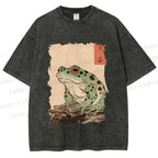 Unisex Vintage Frog Printed Washed Tee