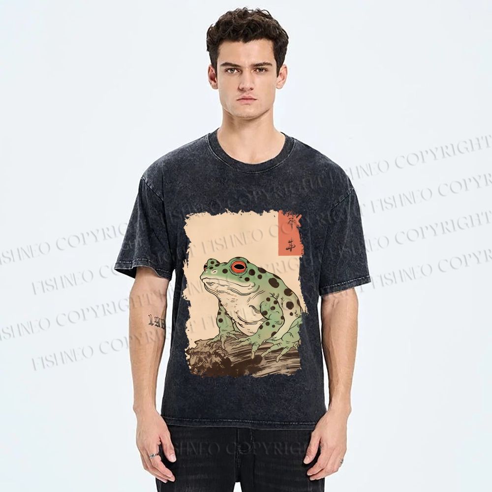 Unisex Vintage Frog Printed Washed Tee