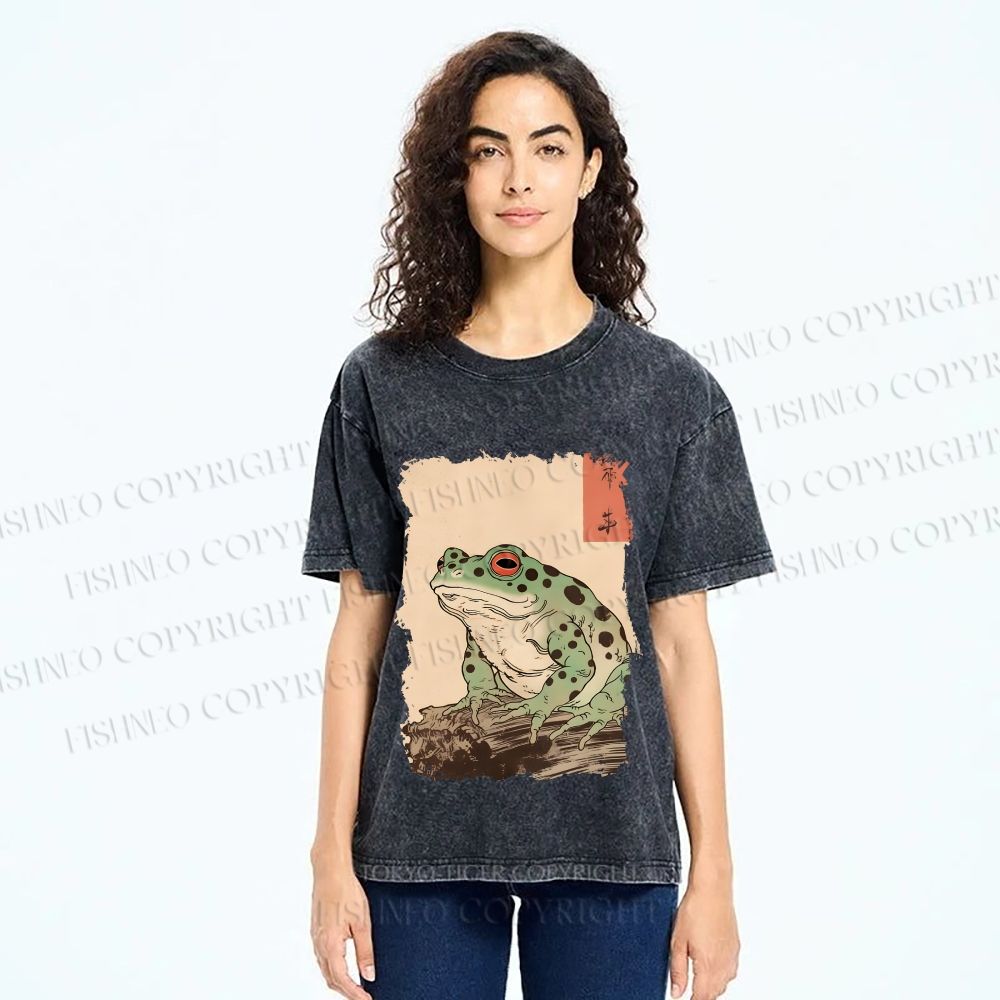 Unisex Vintage Frog Printed Washed Tee