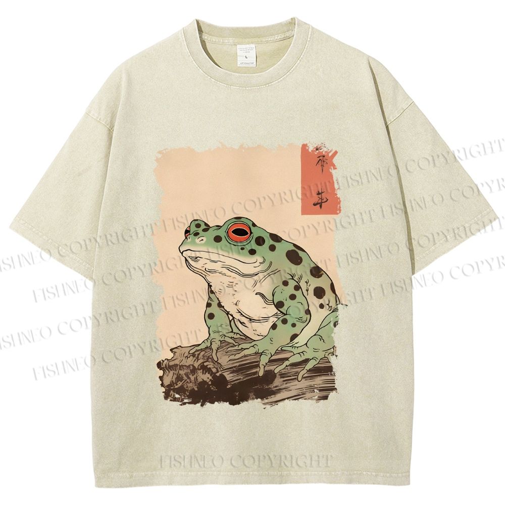 Unisex Vintage Frog Printed Washed Tee