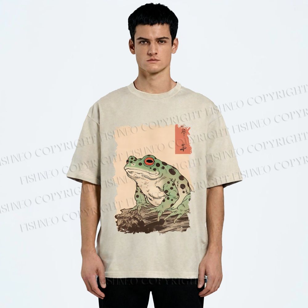 Unisex Vintage Frog Printed Washed Tee