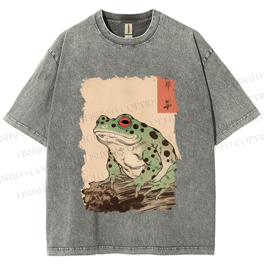 Unisex Vintage Frog Printed Washed Tee