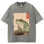 Unisex Vintage Frog Printed Washed Tee