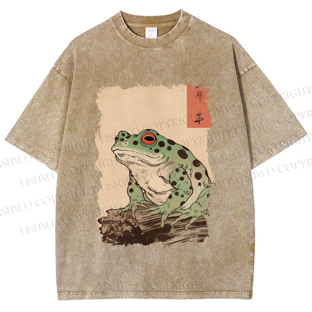 Unisex Vintage Frog Printed Washed Tee