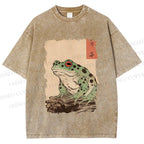 Unisex Vintage Frog Printed Washed Tee
