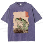 Unisex Vintage Frog Printed Washed Tee