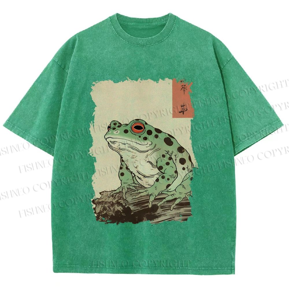 Unisex Vintage Frog Printed Washed Tee
