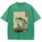 Unisex Vintage Frog Printed Washed Tee