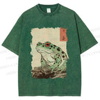 Unisex Vintage Frog Printed Washed Tee