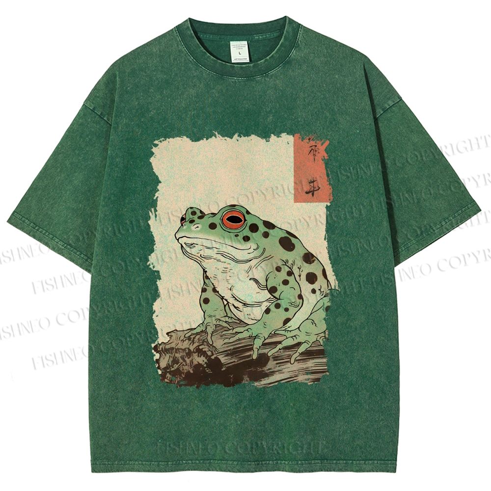 Unisex Vintage Frog Printed Washed Tee
