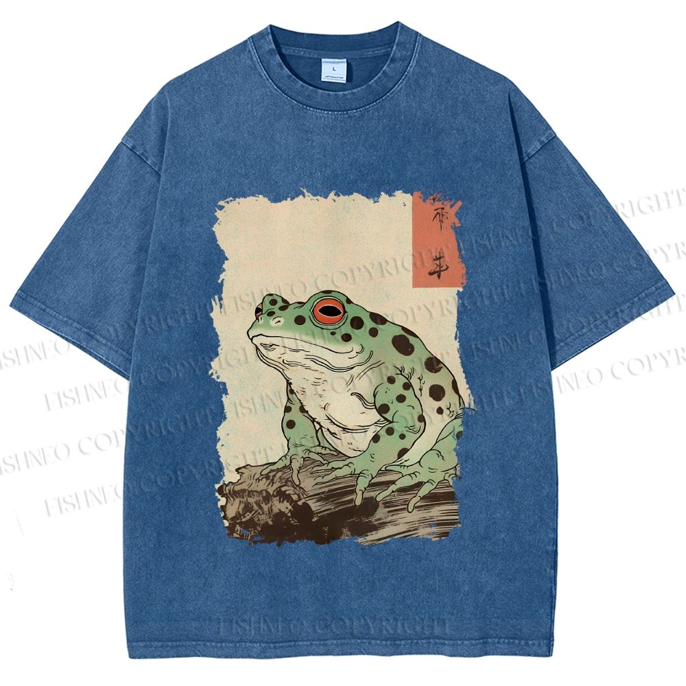 Unisex Vintage Frog Printed Washed Tee