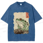 Unisex Vintage Frog Printed Washed Tee