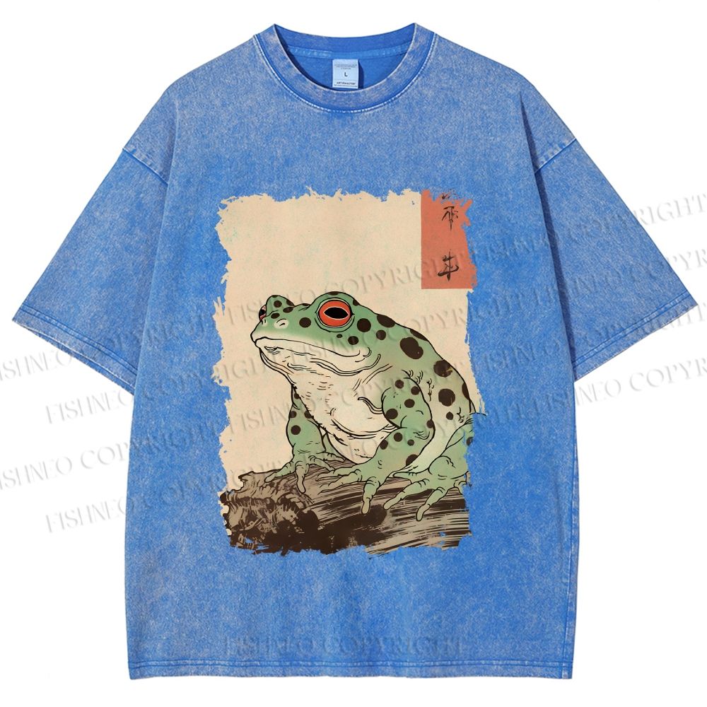Unisex Vintage Frog Printed Washed Tee