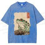 Unisex Vintage Frog Printed Washed Tee