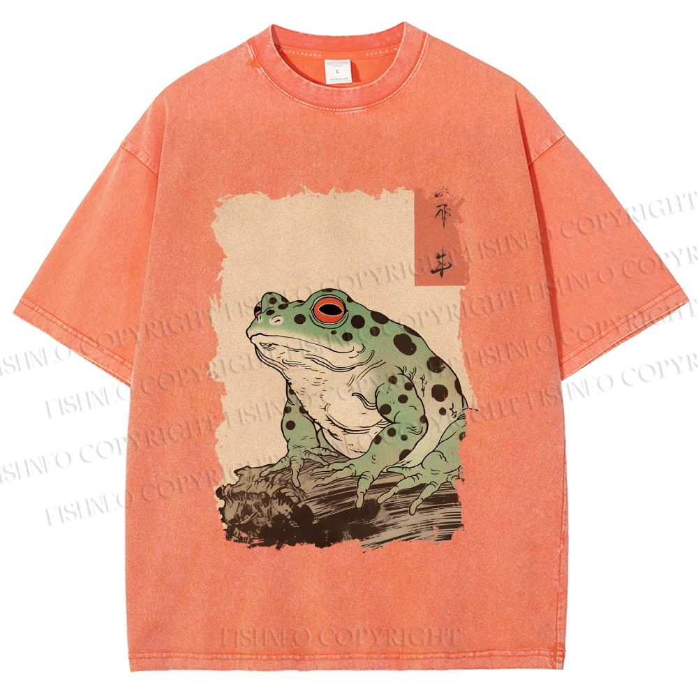 Unisex Vintage Frog Printed Washed Tee