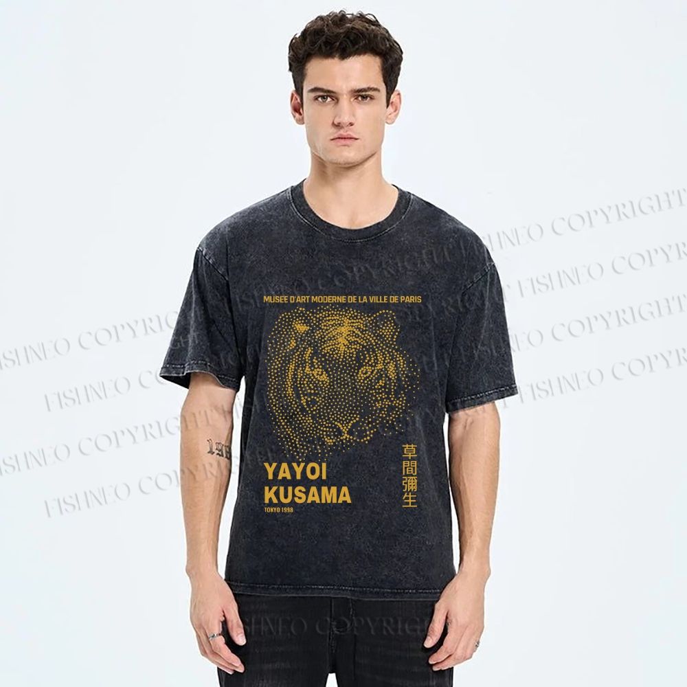 Unisex Yayoi Kusama Dots Tiger Printed Washed Tee