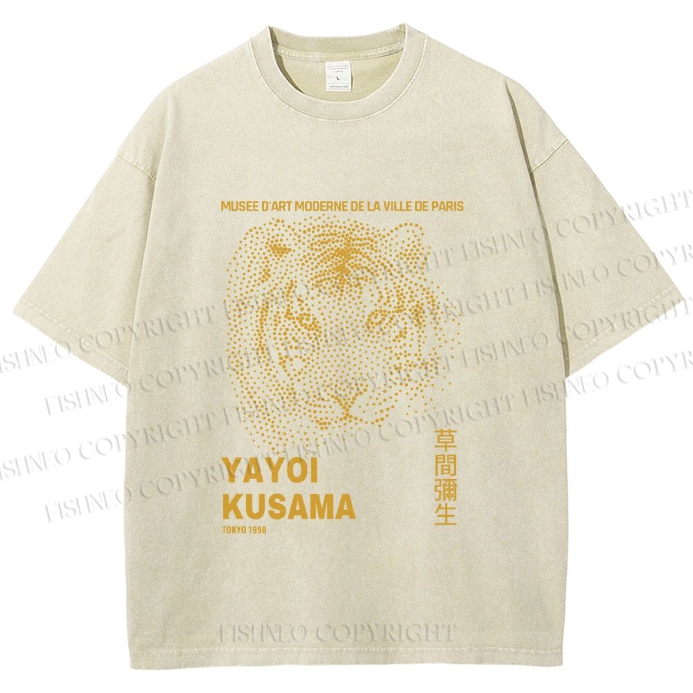 Unisex Yayoi Kusama Dots Tiger Printed Washed Tee