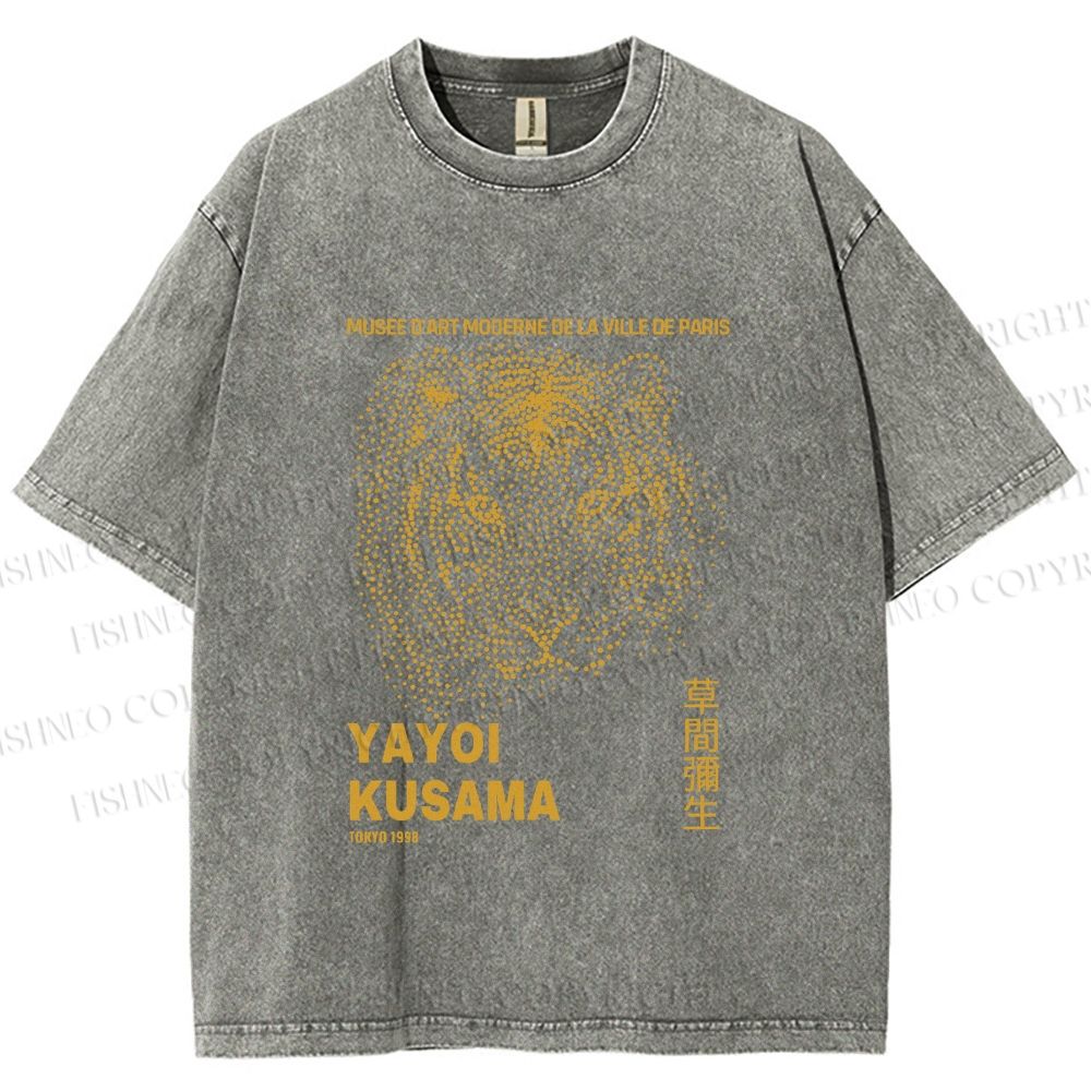 Unisex Yayoi Kusama Dots Tiger Printed Washed Tee