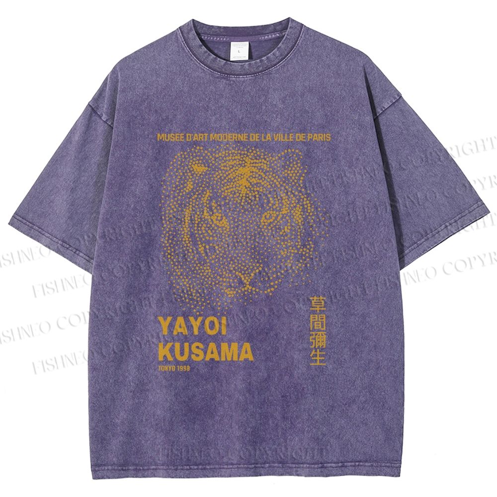 Unisex Yayoi Kusama Dots Tiger Printed Washed Tee