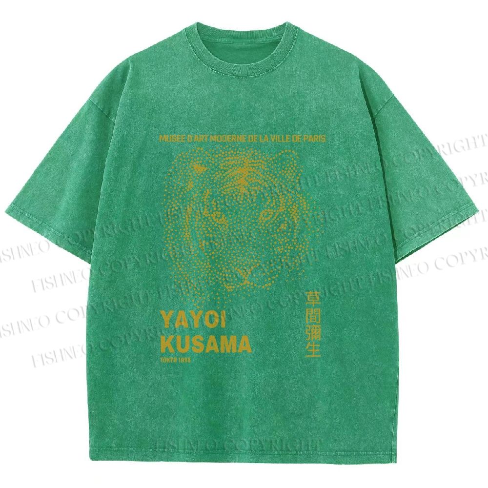 Unisex Yayoi Kusama Dots Tiger Printed Washed Tee