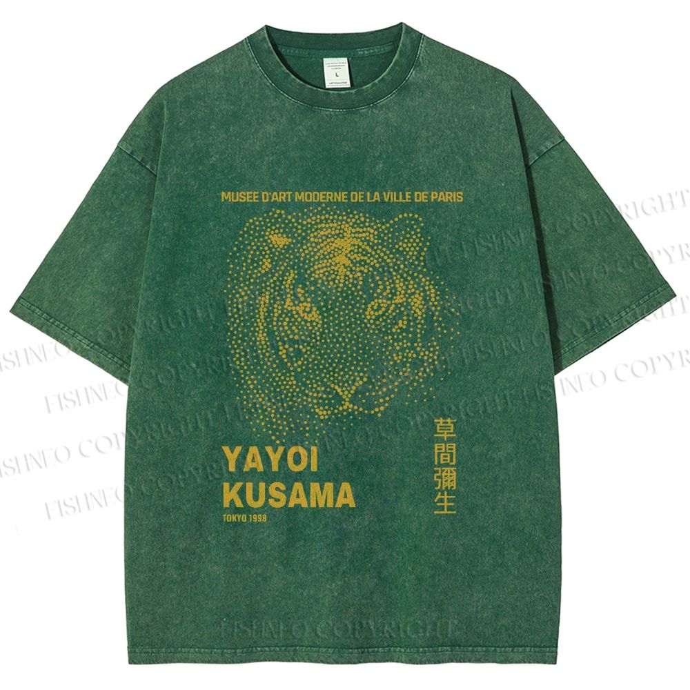Unisex Yayoi Kusama Dots Tiger Printed Washed Tee