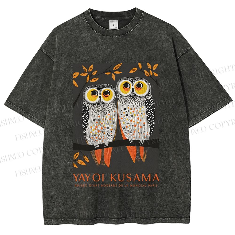 Unisex Yayoi Kusama Owls Printed Washed Tee