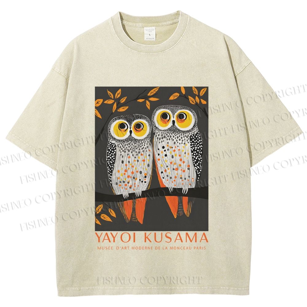 Unisex Yayoi Kusama Owls Printed Washed Tee