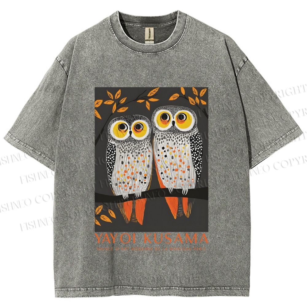 Unisex Yayoi Kusama Owls Printed Washed Tee