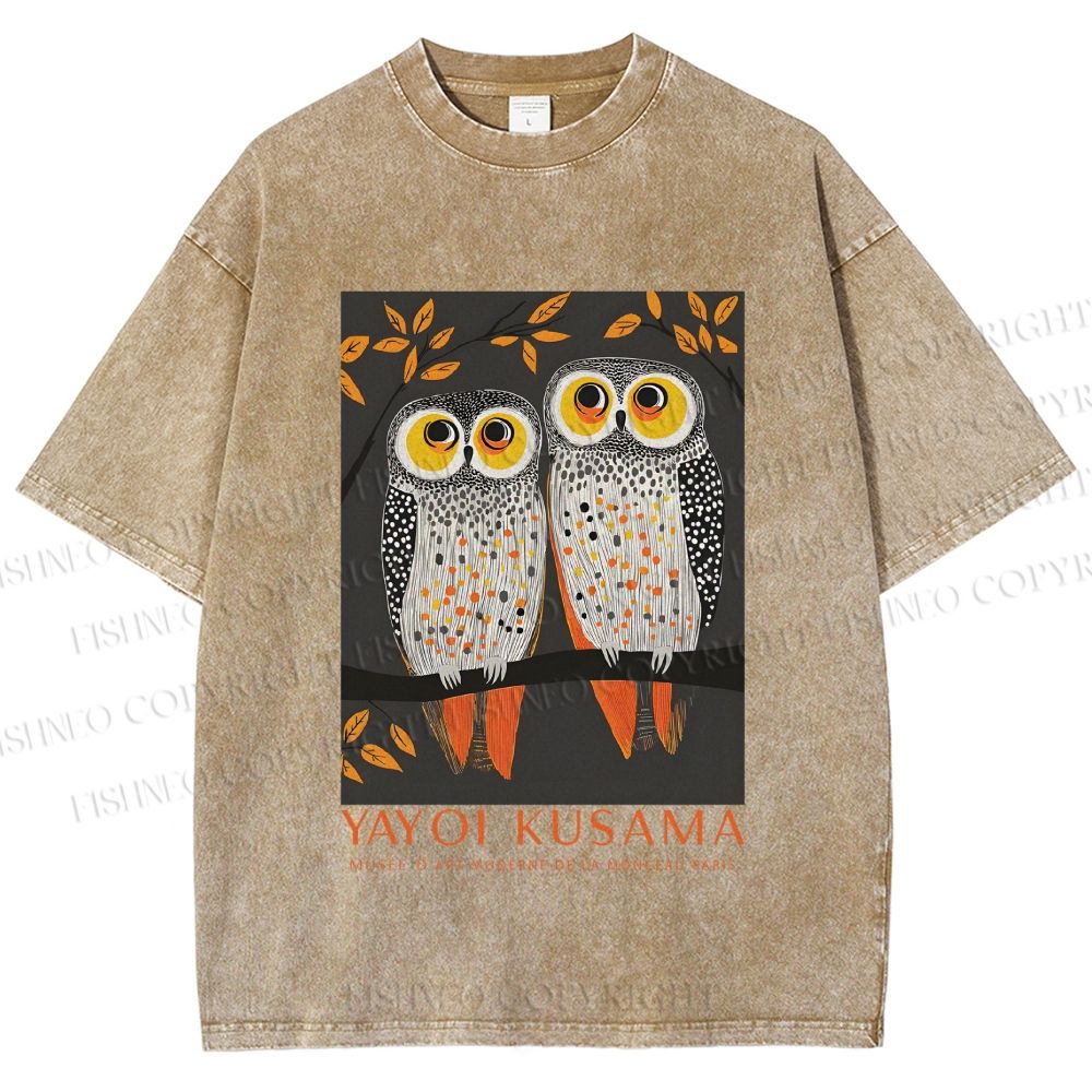 Unisex Yayoi Kusama Owls Printed Washed Tee