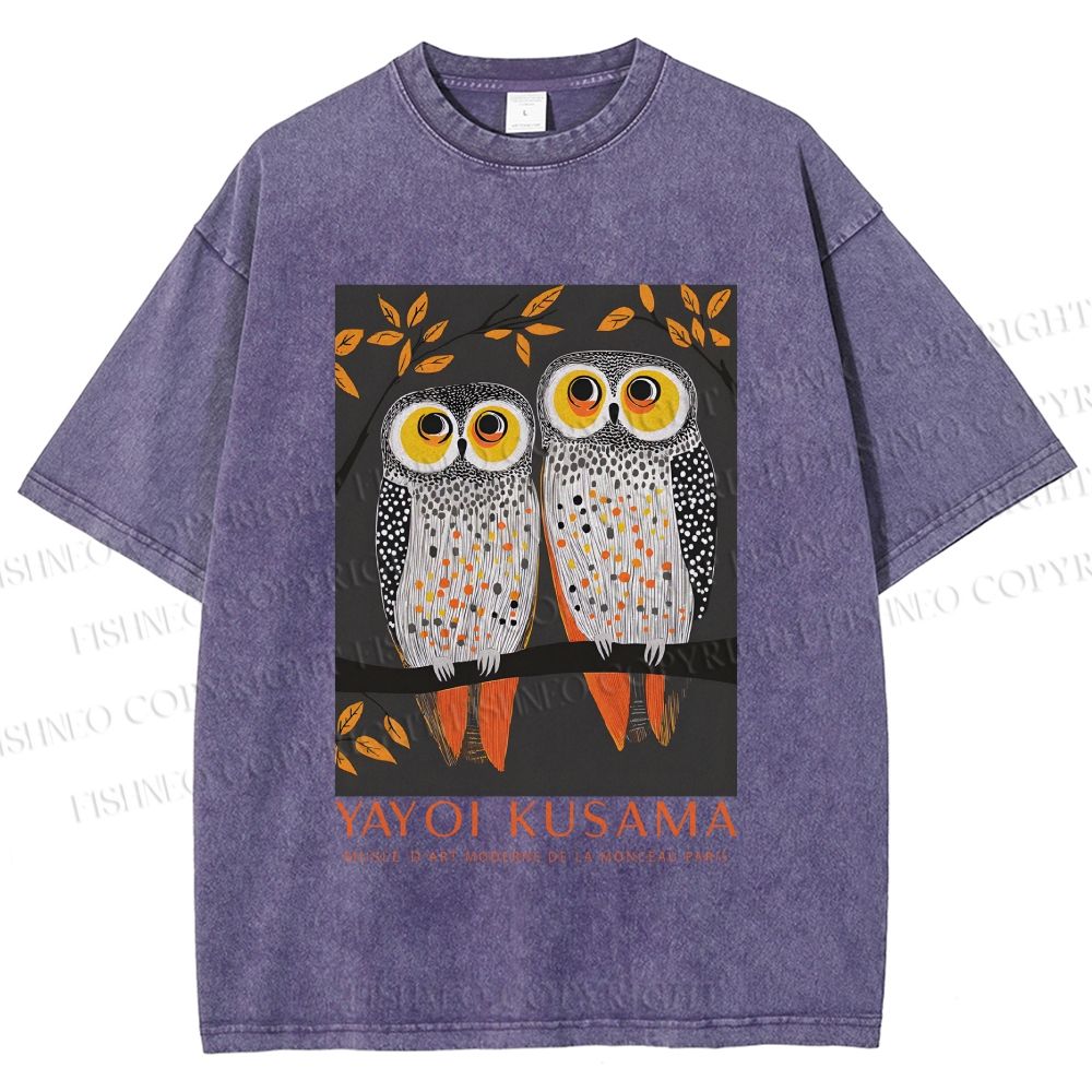 Unisex Yayoi Kusama Owls Printed Washed Tee