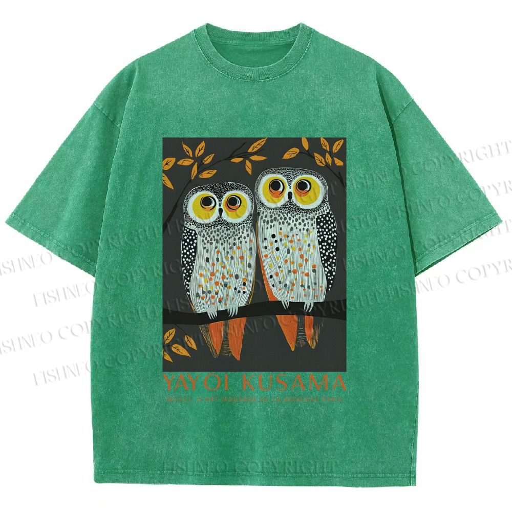 Unisex Yayoi Kusama Owls Printed Washed Tee