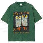 Unisex Yayoi Kusama Owls Printed Washed Tee