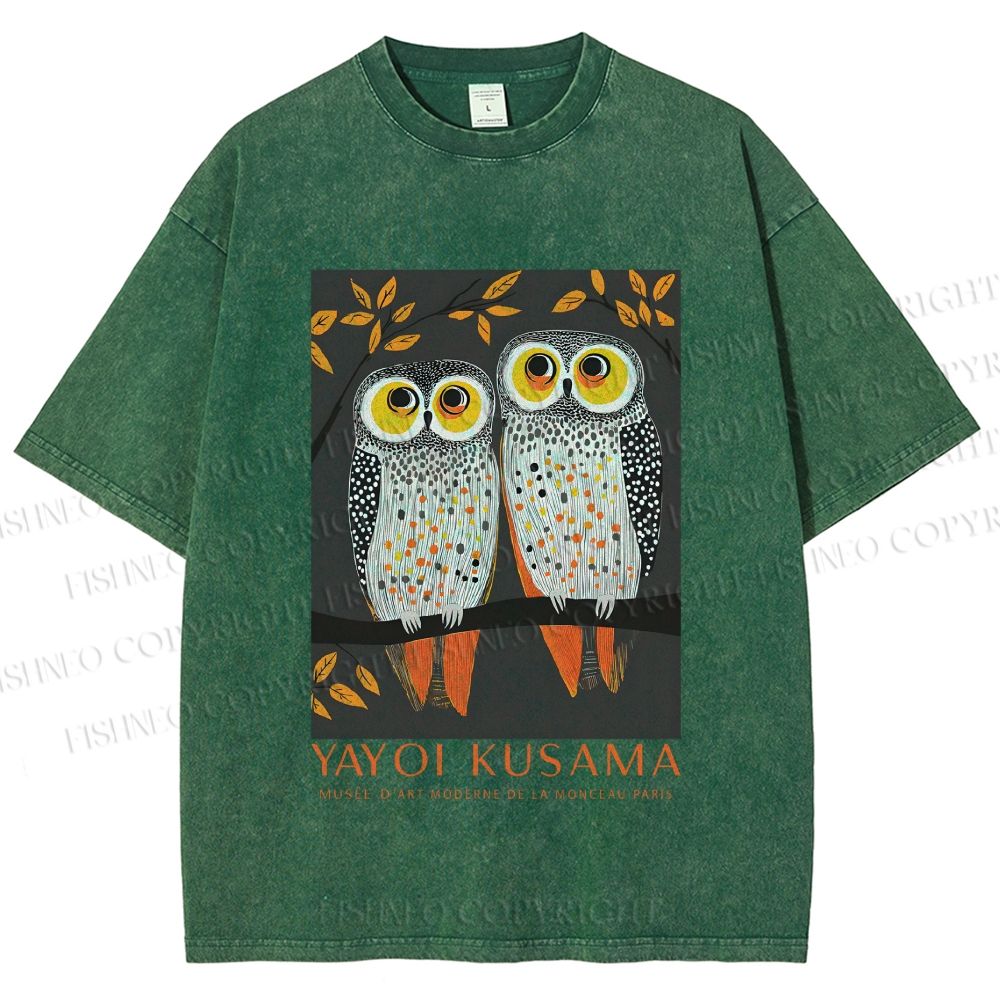 Unisex Yayoi Kusama Owls Printed Washed Tee