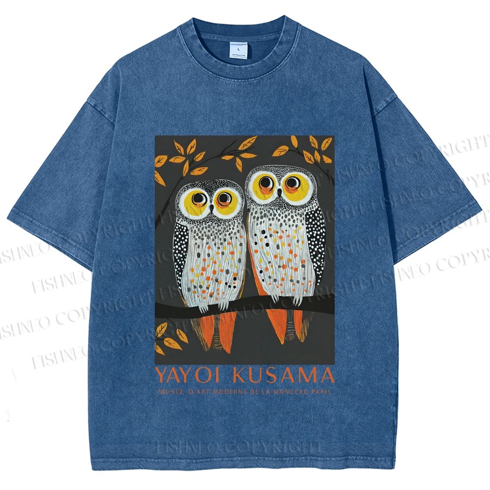 Unisex Yayoi Kusama Owls Printed Washed Tee