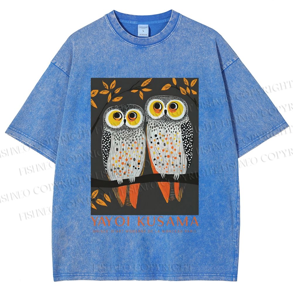 Unisex Yayoi Kusama Owls Printed Washed Tee