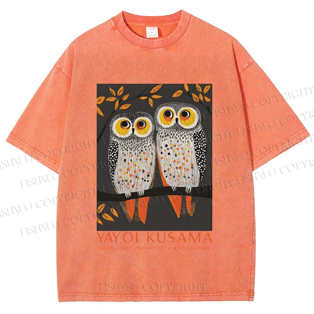 Unisex Yayoi Kusama Owls Printed Washed Tee
