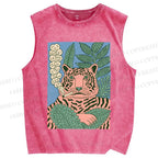 Unisex Vintage Tiger Smoking Printed Washed Tank Top