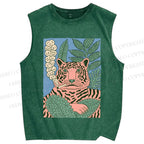 Unisex Vintage Tiger Smoking Printed Washed Tank Top