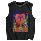 Unisex Yayoi Kusama Funny Lion Printed Washed Tank Top