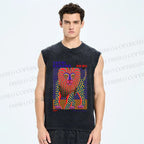 Unisex Yayoi Kusama Funny Lion Printed Washed Tank Top